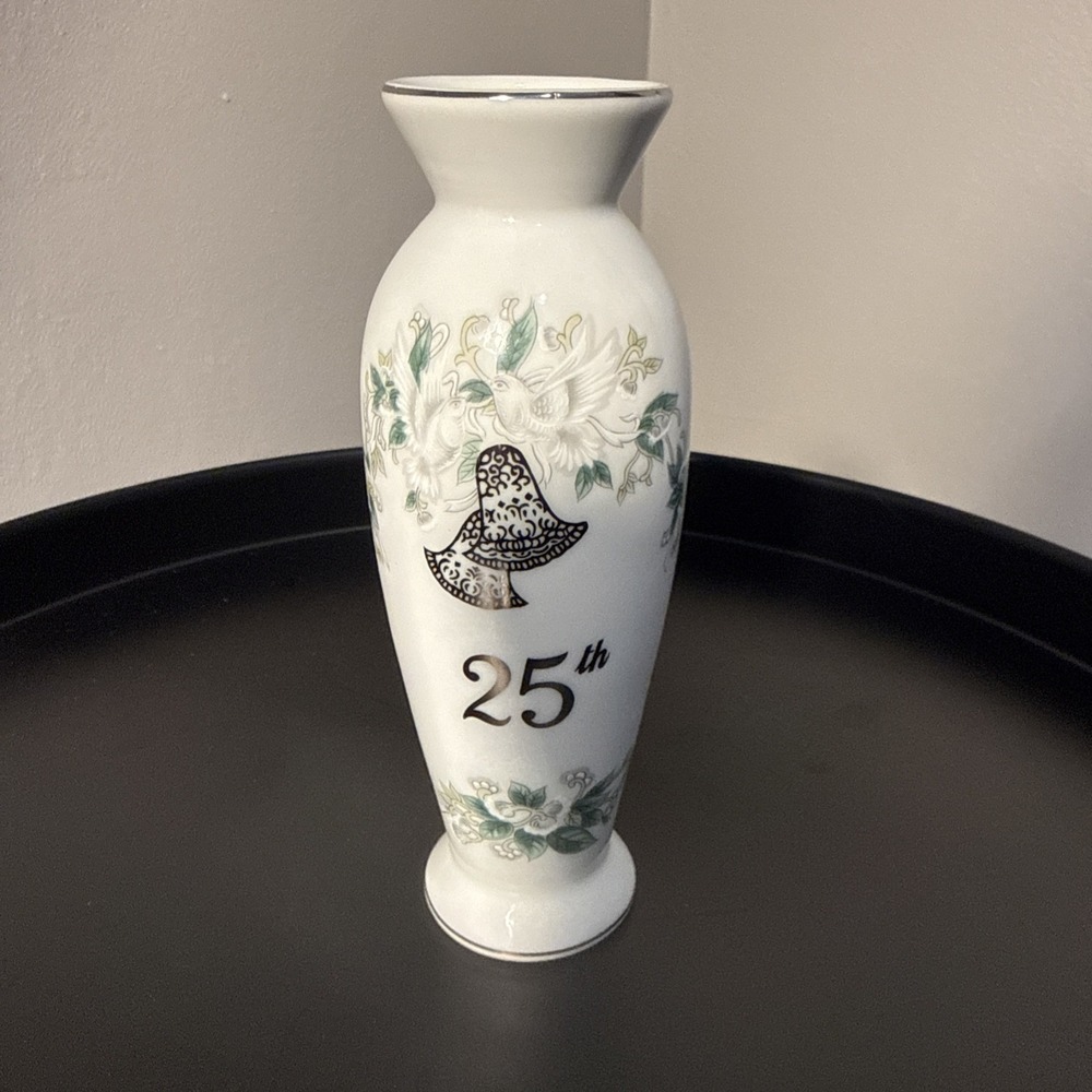Vintage Lefton China 25th Anniversary‎ Vase Hand Painted In Japan 1950-60 #01096